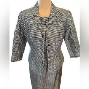 Talbots Suit Blazer and Dress Black White Check Silk Career Church Sheath Size 4
